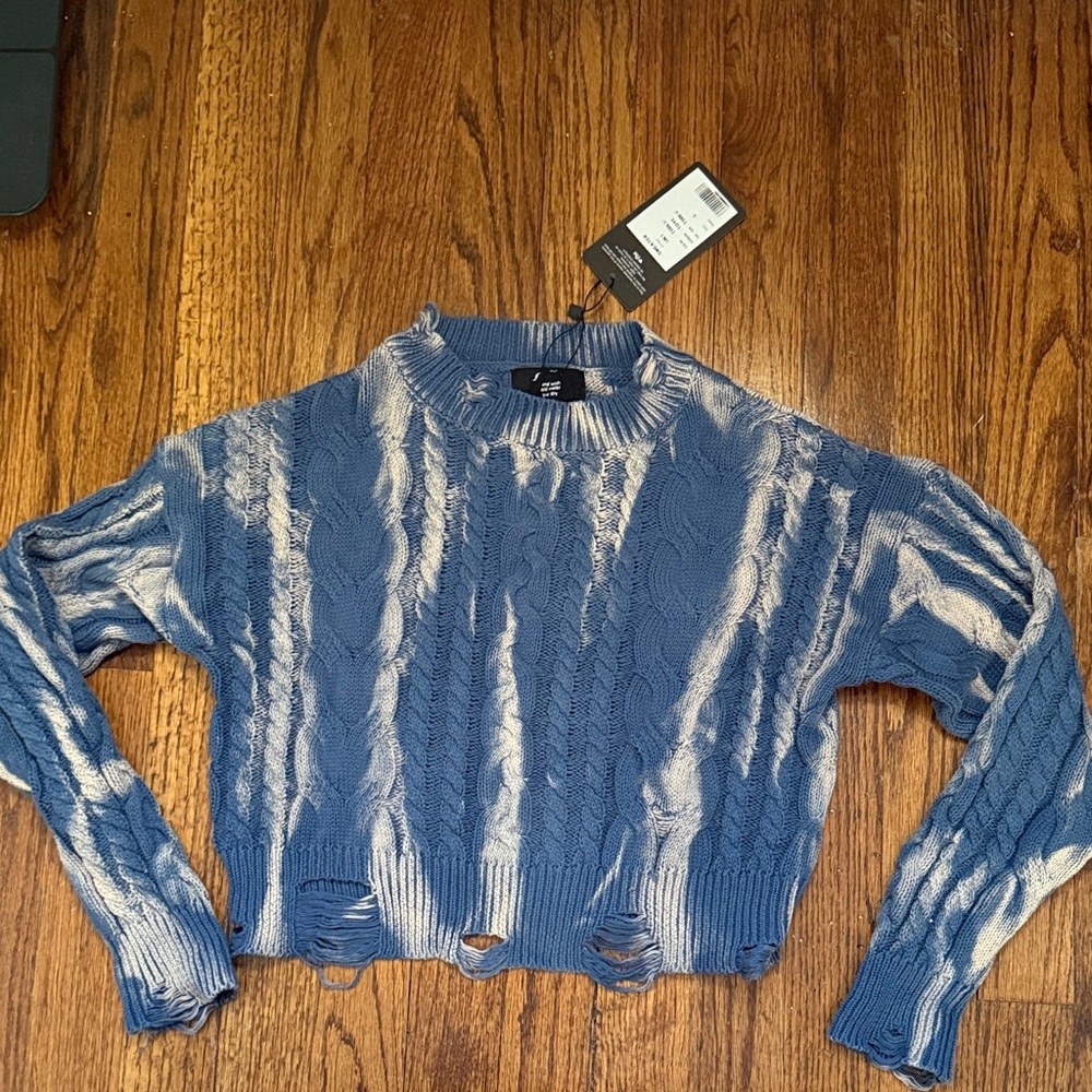 Flowers by Zoe Cozy Blue and White Sweater